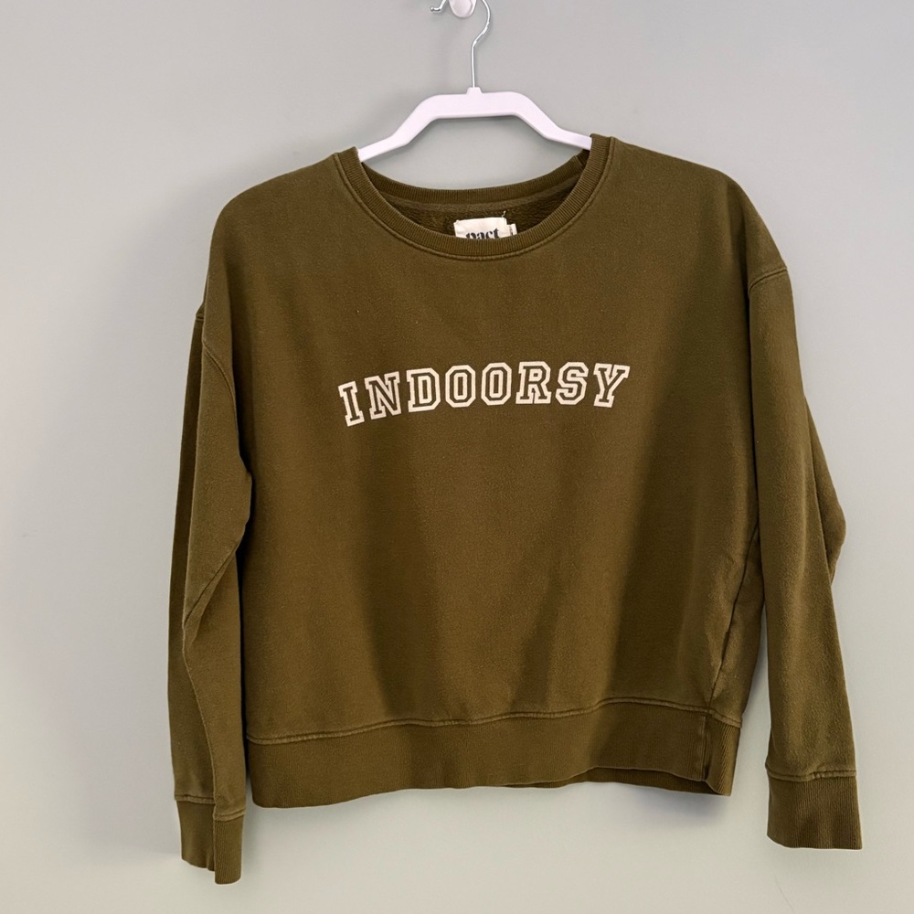 Pact "Indoorsy" Olive Cotton Sweatshirt Size M - Picture 2 of 9